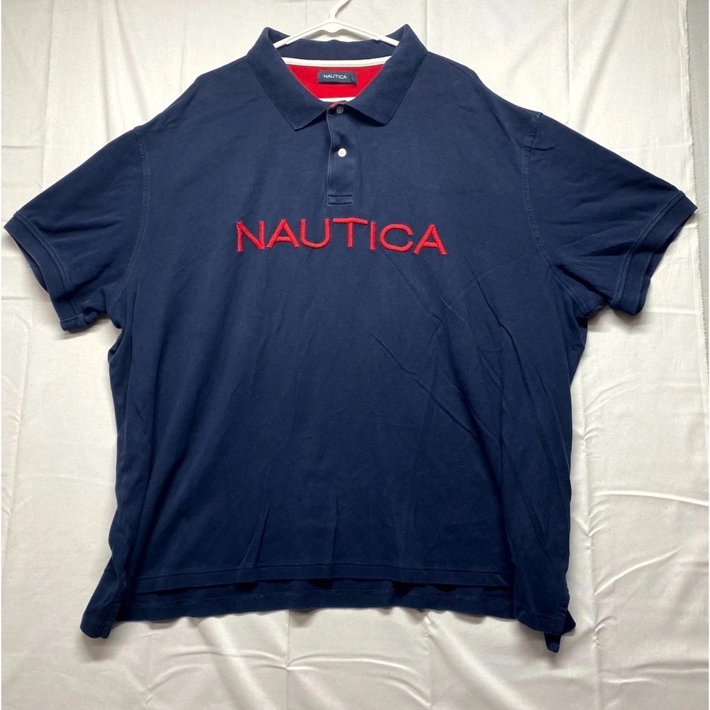 Vintage Nautica Polo Shirt Mens 4XL Navy Blue Cotton Embroidered Golf Tennis